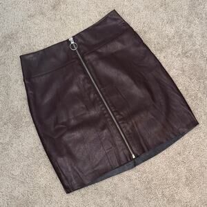 Express Brown Faux Leather Front Zip Mini Skirt Women's 4